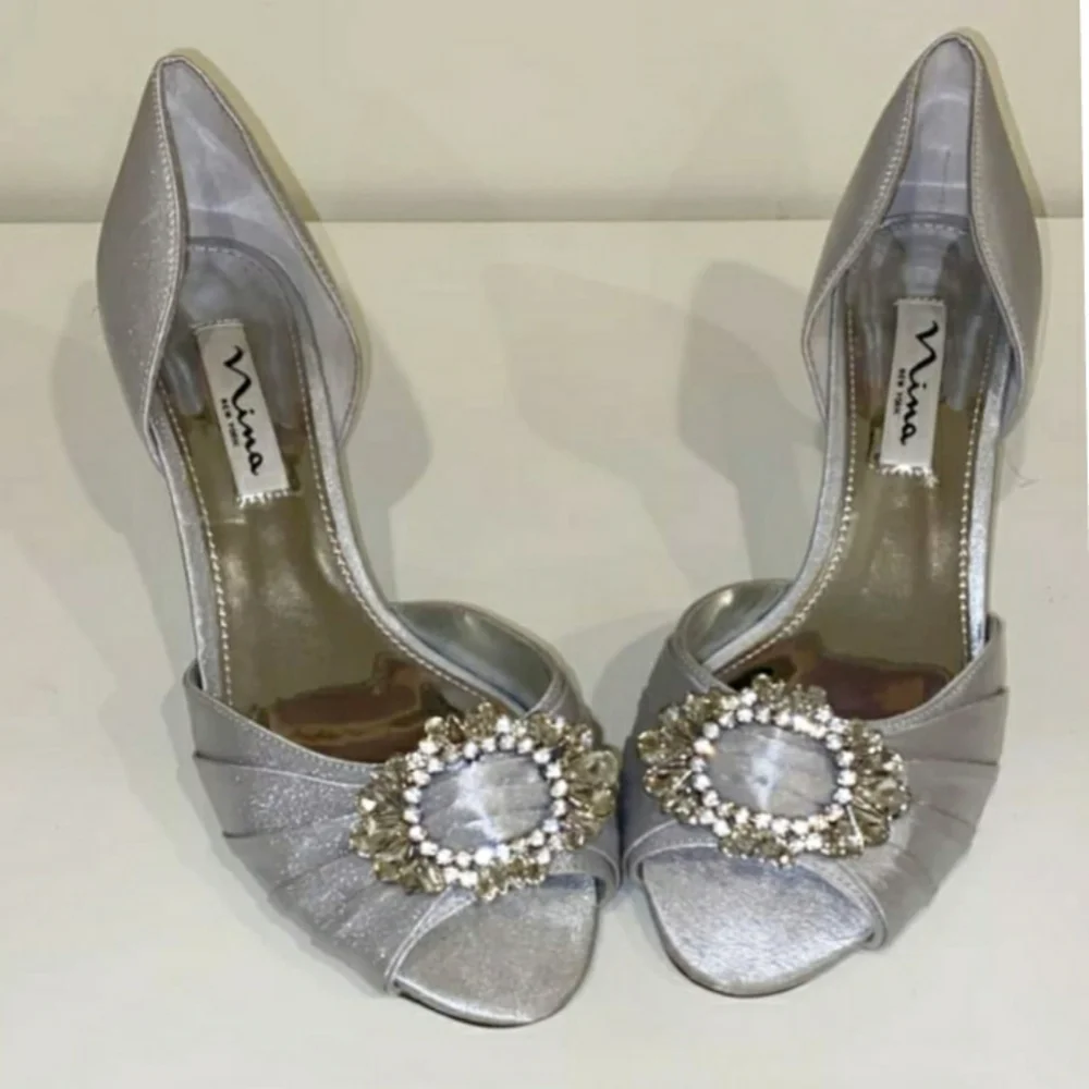 Nina Charisa Silver Satin Shoes